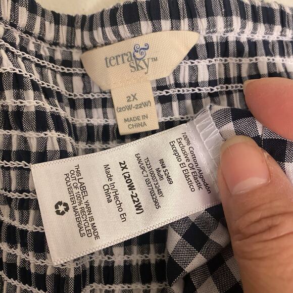 Women Plus Sz 2X Blouse Tiered Babydoll Puff Sleeve Top Cotton Gingham Bohemian - Picture 8 of 9